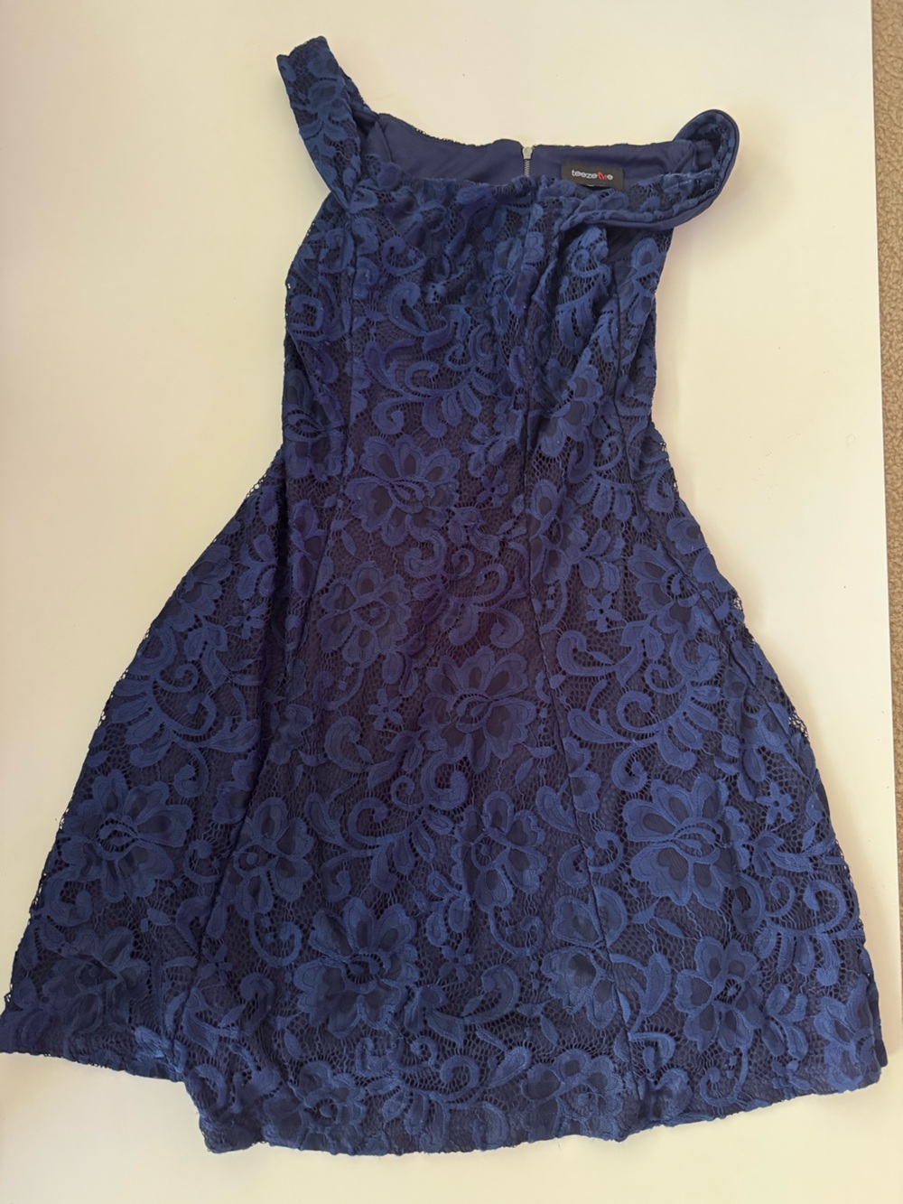 Teeze Me One-Shoulder Navy Lace A-Line Dress